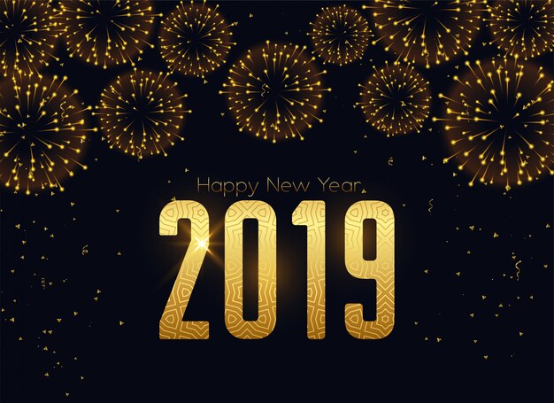 Happy new 2019 year fireworks celebration background