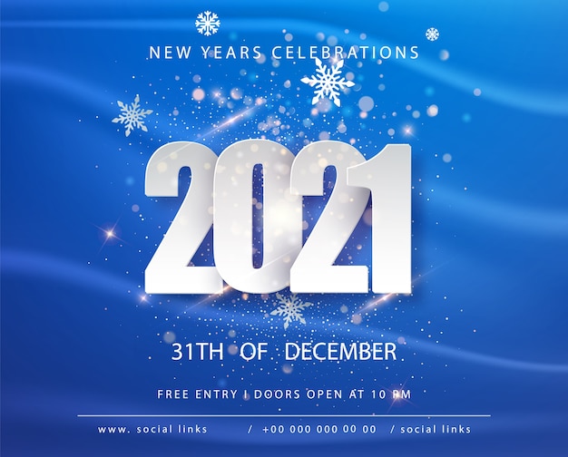 Happy new 2021 year. winter holiday blue greeting card design template. new year holiday posters. happy new year blue festive background.