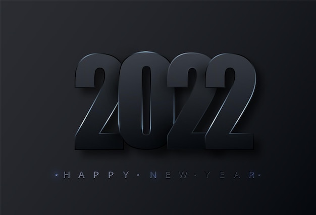 Happy new 2022 year. black paper numbers. happy new year banner. dark vector holiday illustration.