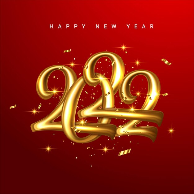 Happy new 2022 year elegant gold text with light