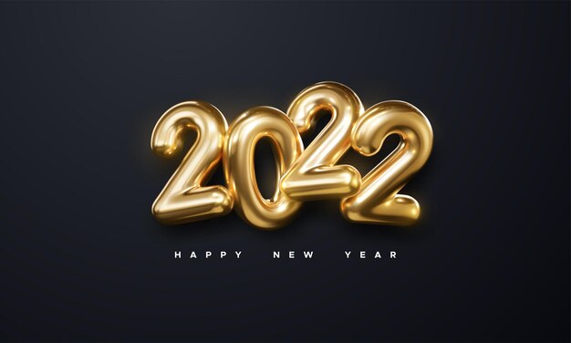 Happy new 2022 year holiday golden sign isolated on black background