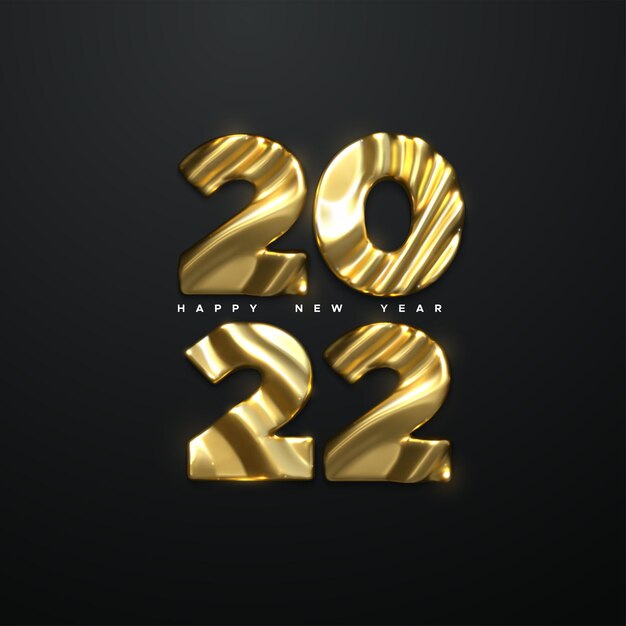 Happy new 2022 year holiday sign with golden 2022 numbers