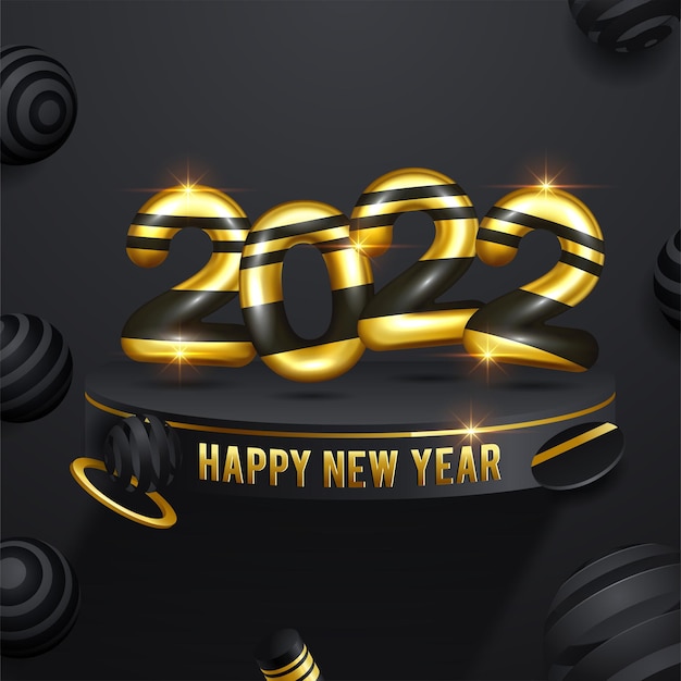 Happy new 2022 year. holiday vector illustration of golden metallic numbers 2022