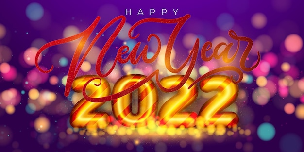 Happy new 2022 year. holiday vector illustration of golden metallic numbers 2022