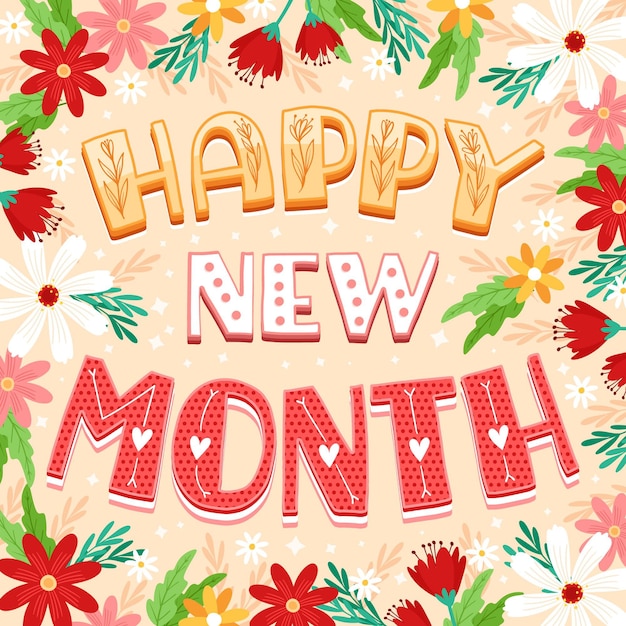 Happy new month greeting with drawn elements