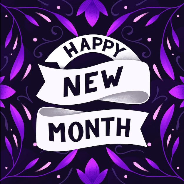 Free vector happy new month lettering with different elements