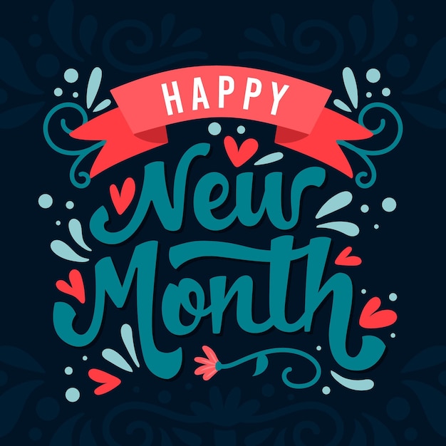 Free vector happy new month lettering with drawn elements