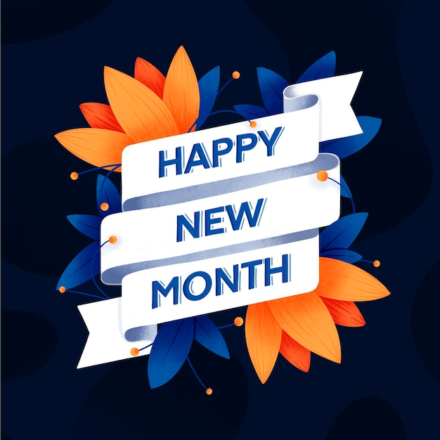 Free vector 'happy new month' lettering with hand drawn details