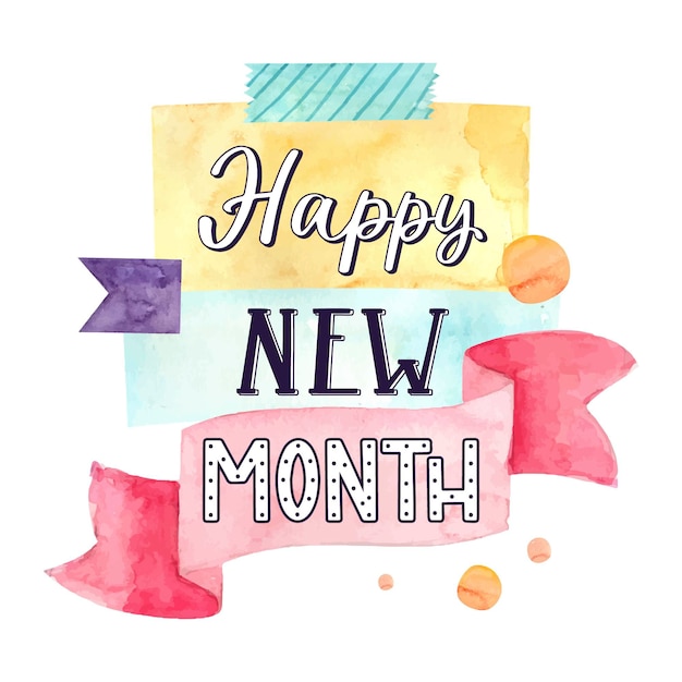 Free vector happy new month lettering with hand drawn elements