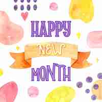 Free vector happy new month lettering with hand drawn elements