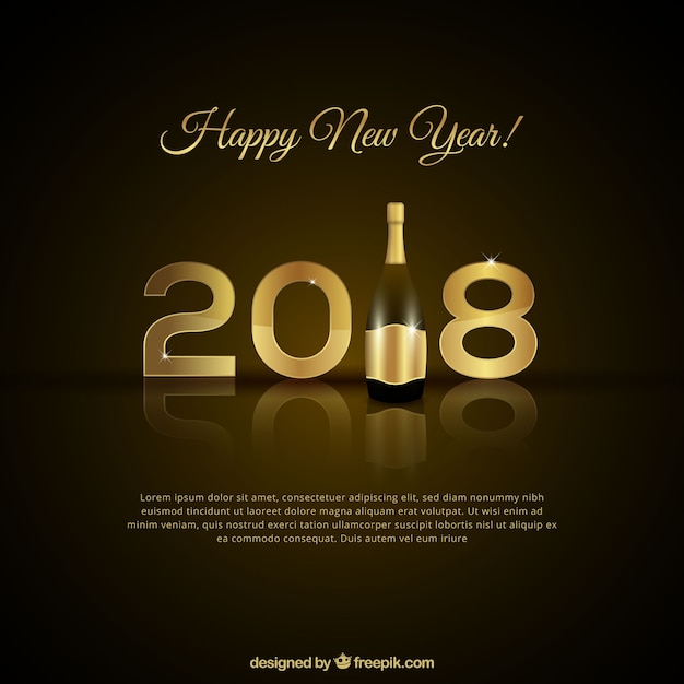 Free vector happy new year 2018 background with a bottle of champagne