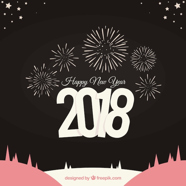 Free vector happy new year 2018 background with fireworks