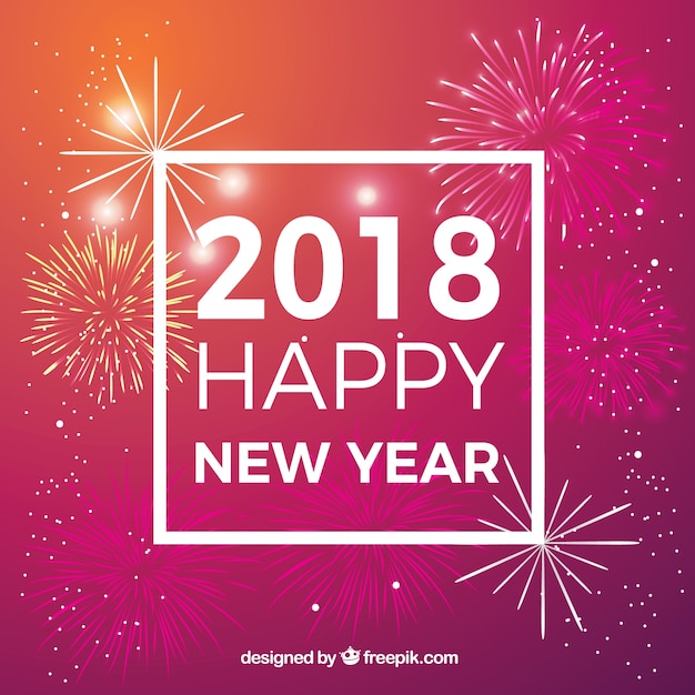 Free vector happy new year 2018 background with fireworks