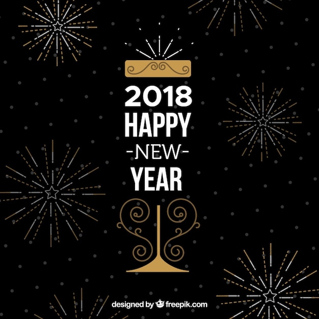 Free vector happy new year 2018 in black with fireworks