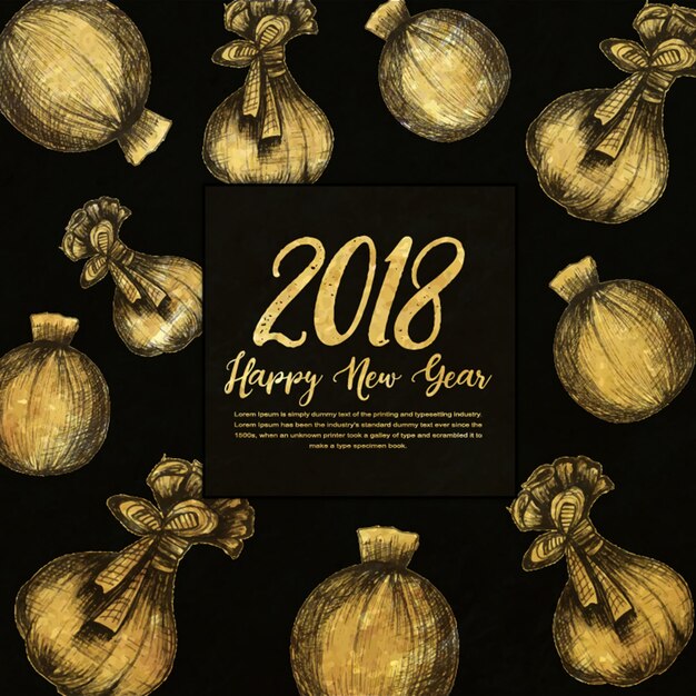 Happy New Year 2018 Golden Background with Hatching Style