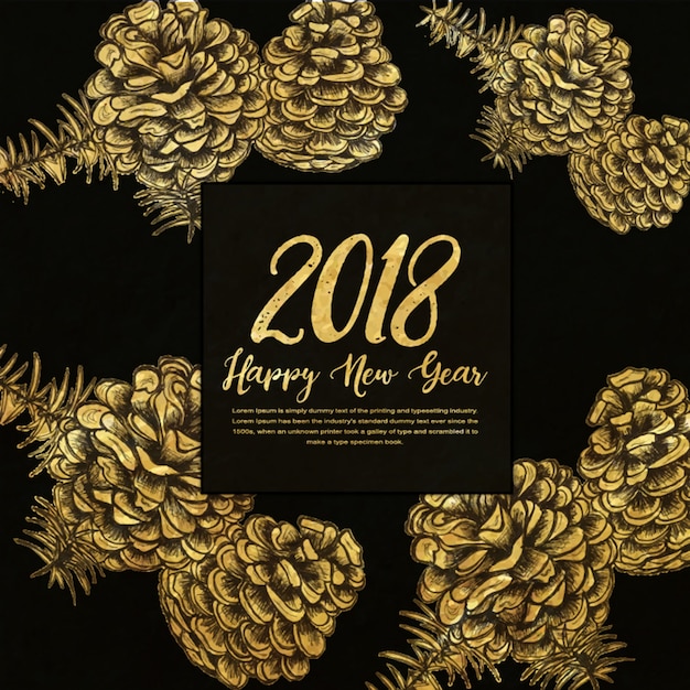 Happy New Year 2018 Golden Background with Hatching Style
