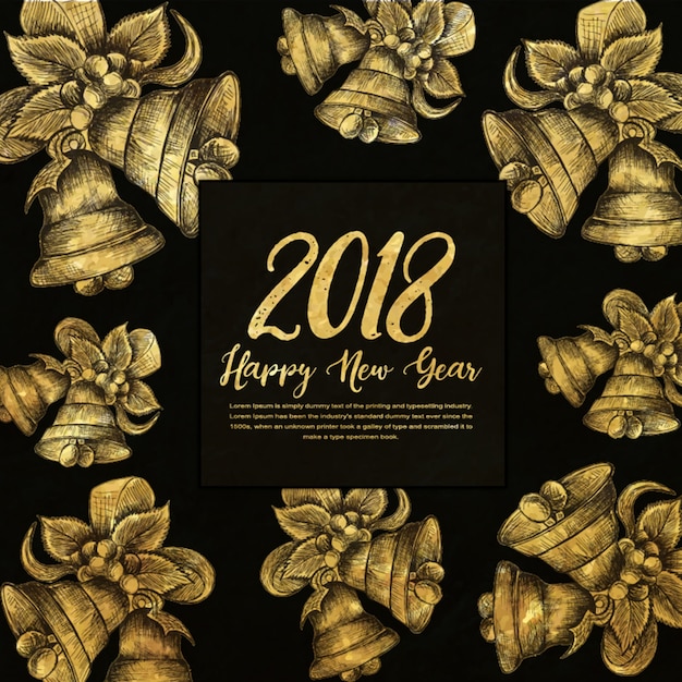 Free vector happy new year 2018 golden background with hatching style