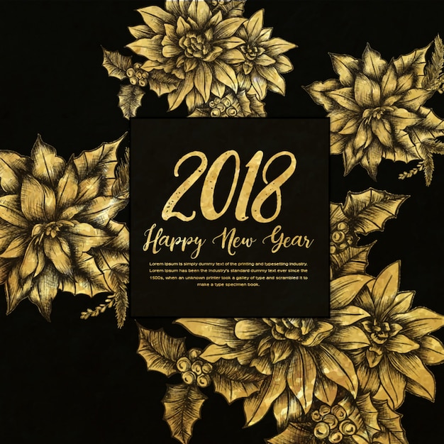 Happy New Year 2018 Golden Background with Hatching Style