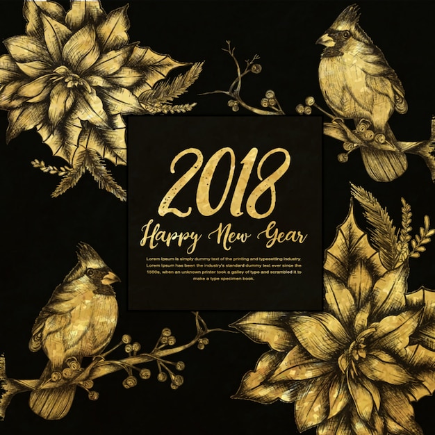 Free vector happy new year 2018 golden background with hatching style