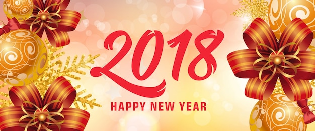 Happy New Year 2018 Lettering With Bows