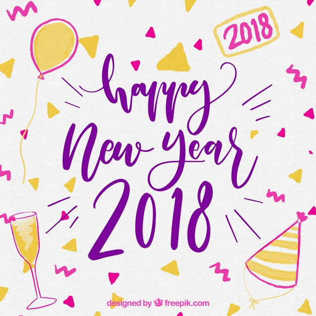 Happy new year 2018 party watercolour background