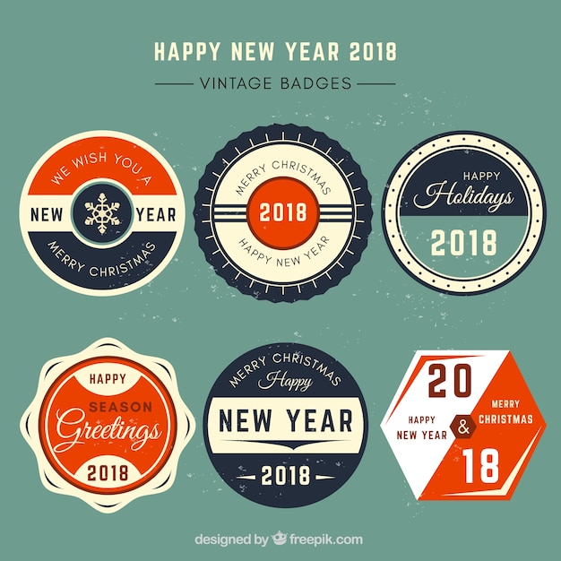 Free vector happy new year 2018 vintage labels