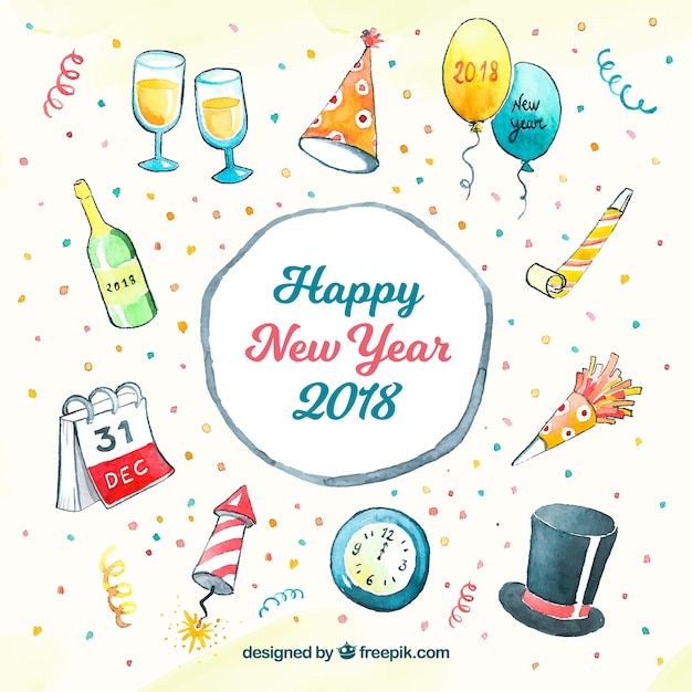 Free Vector happy new year 2018 in watercolour