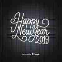 Free vector happy new year 2019 background with neon lights lettering