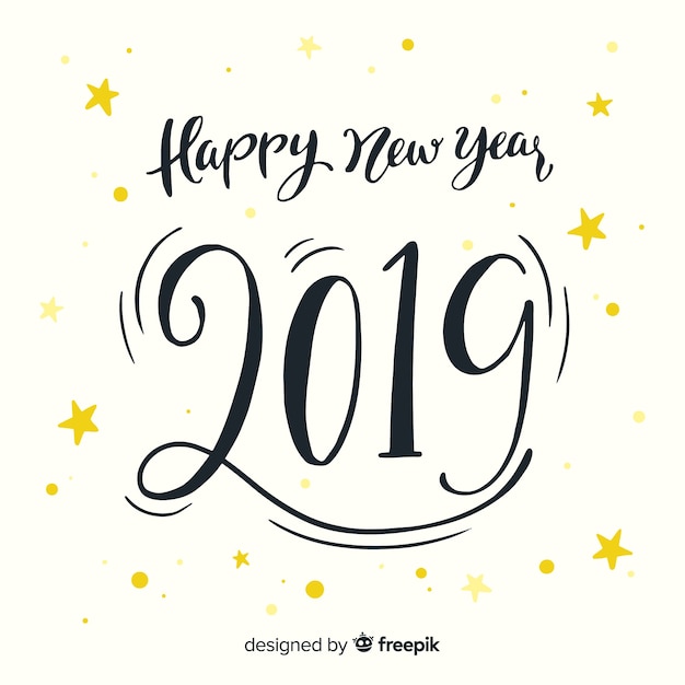 Happy new year 2019 black and gold background with fancy lettering