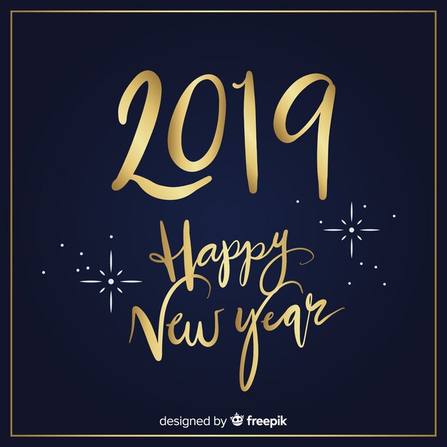 Happy new year 2019 black and gold background with fancy lettering