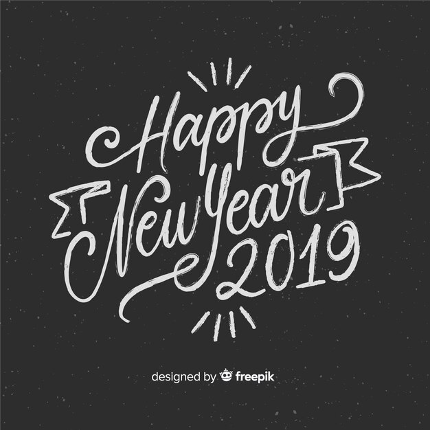 Happy new year 2019 black and white background with fancy lettering