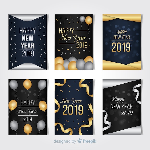 Vettore gratuito felice anno nuovo 2019 collezione di carte