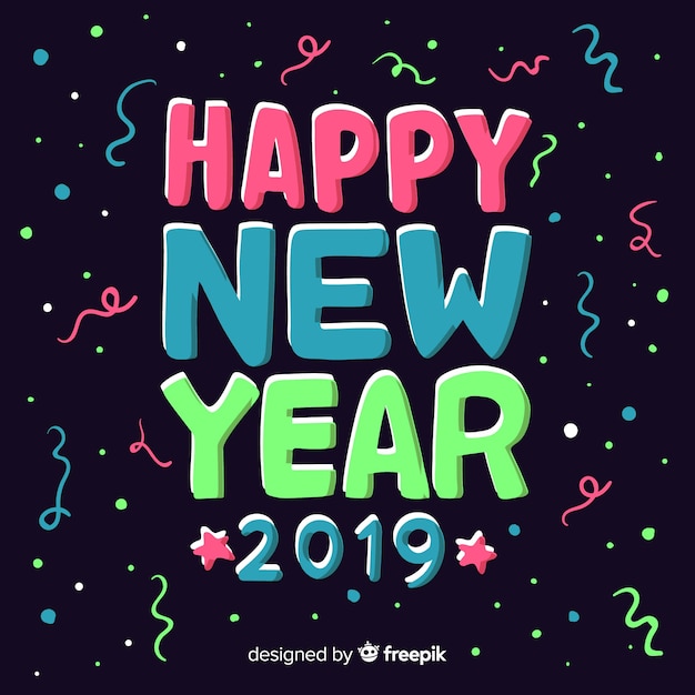 Happy new year 2019 colorful background with fancy lettering