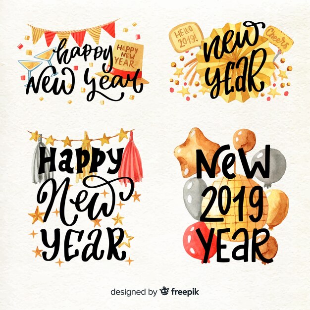 Free Vector happy new year 2019 label collection