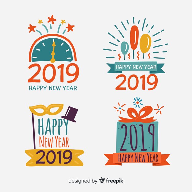 Free vector happy new year 2019 label collection