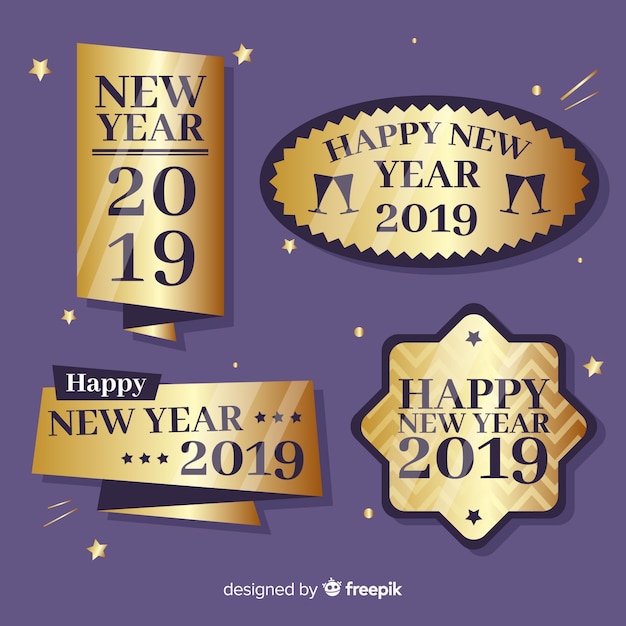 Vettore gratuito felice anno nuovo 2019 collezione di etichette