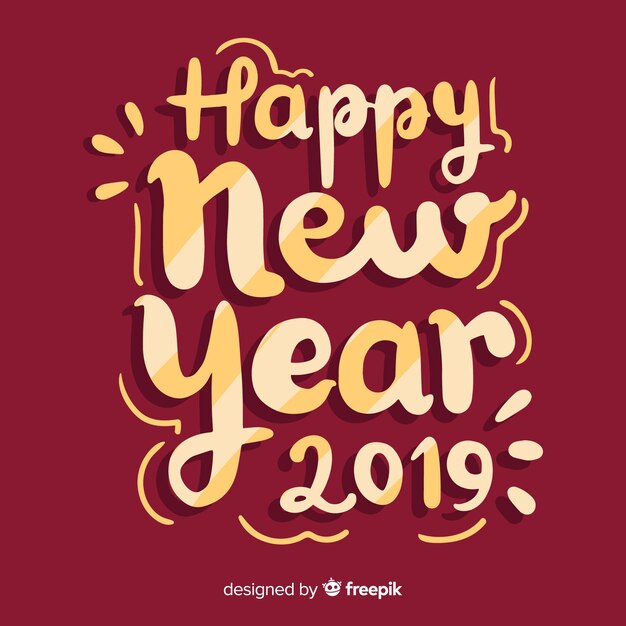 멋진 글자와 함께 행복 한 새 해 2019 빨간색과 금색 배경
