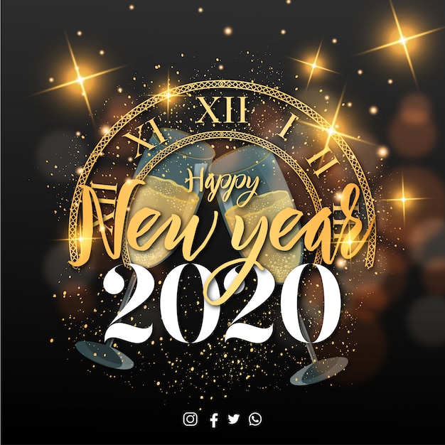 Banner di felice anno nuovo 2020 con elementi di natale