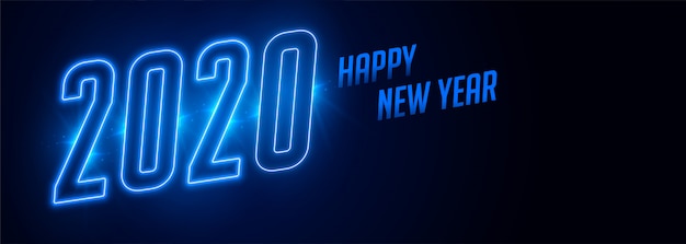 С новым годом 2020 синий неоновый стиль баннера