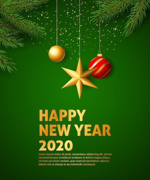 Бесплатное векторное изображение С новым годом 2020 праздничный баннер
