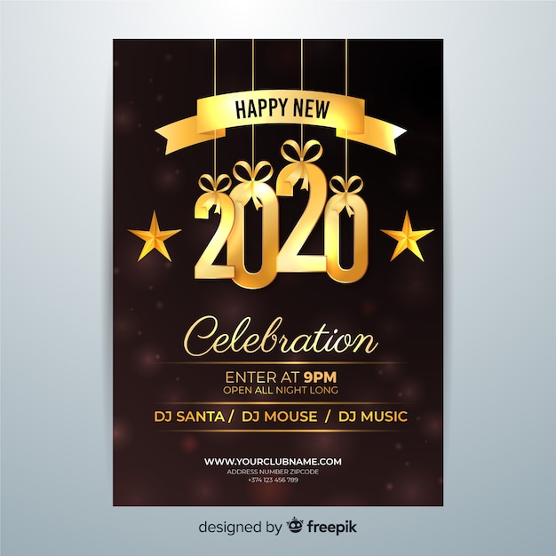 Free vector happy new year 2020 flyer celebration night
