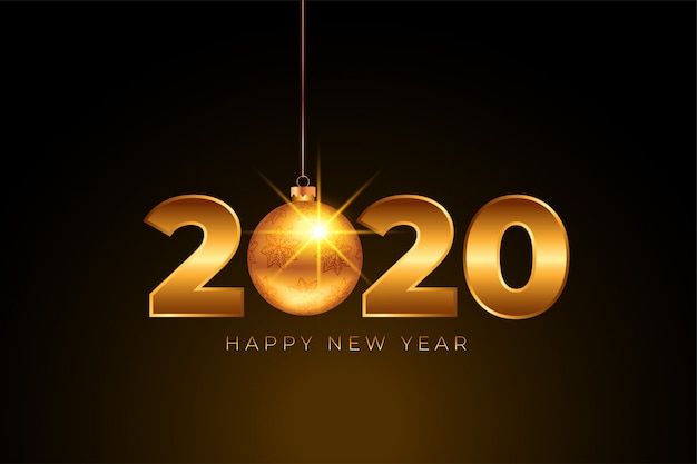 Free vector happy new year 2020 golden  with christmas ball