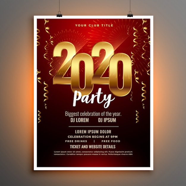 Happy new year 2020 invitation flyer or poster template 