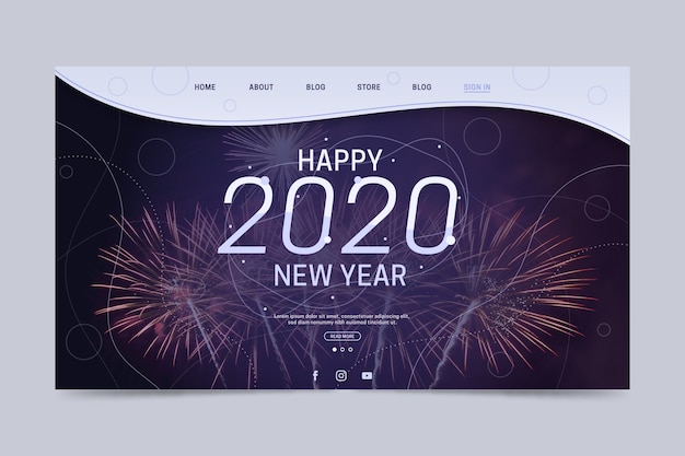 Modello di landing page di felice anno nuovo 2020