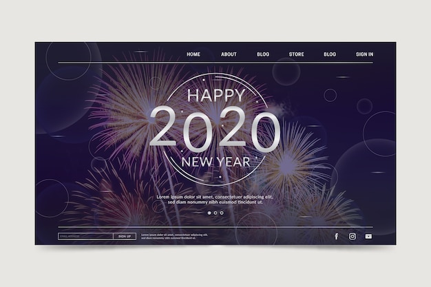 Modello di landing page di felice anno nuovo 2020