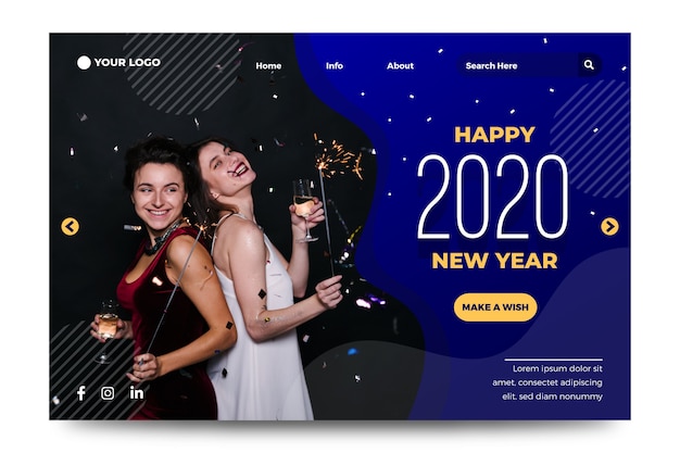 Vettore gratuito modello di landing page di felice anno nuovo 2020
