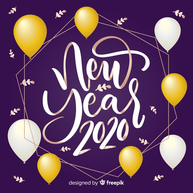 Happy new year 2020 lettering  with balloons