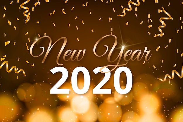 Happy new year 2020 lettering  with realistic decoration wallpaper