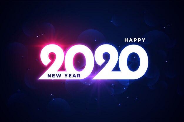 Happy new year 2020 neon shiny glowing greeting 