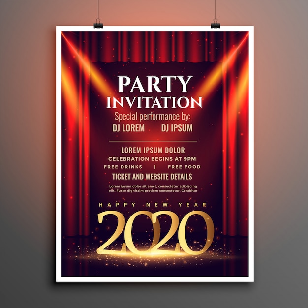 Free vector happy new year 2020 party invitation template